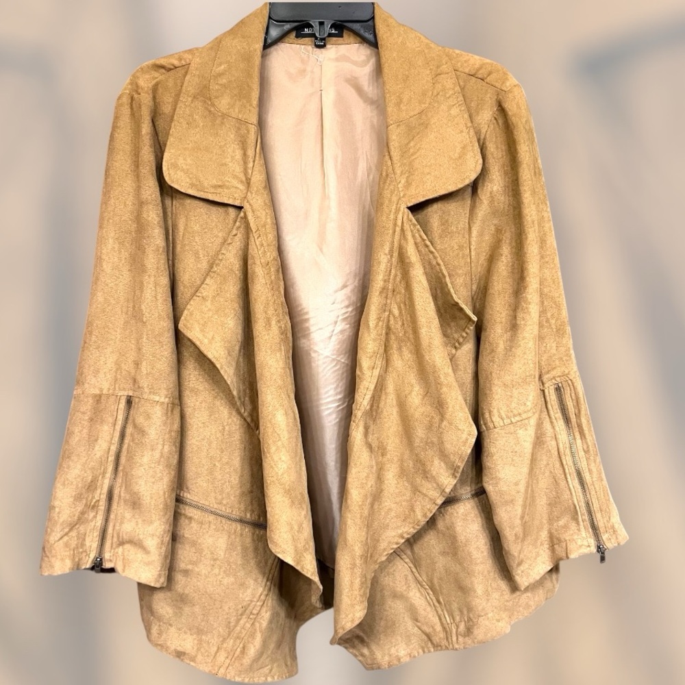 XL bohemian vegan suede waterfall cardigan blazer with Draped Lapel Collar